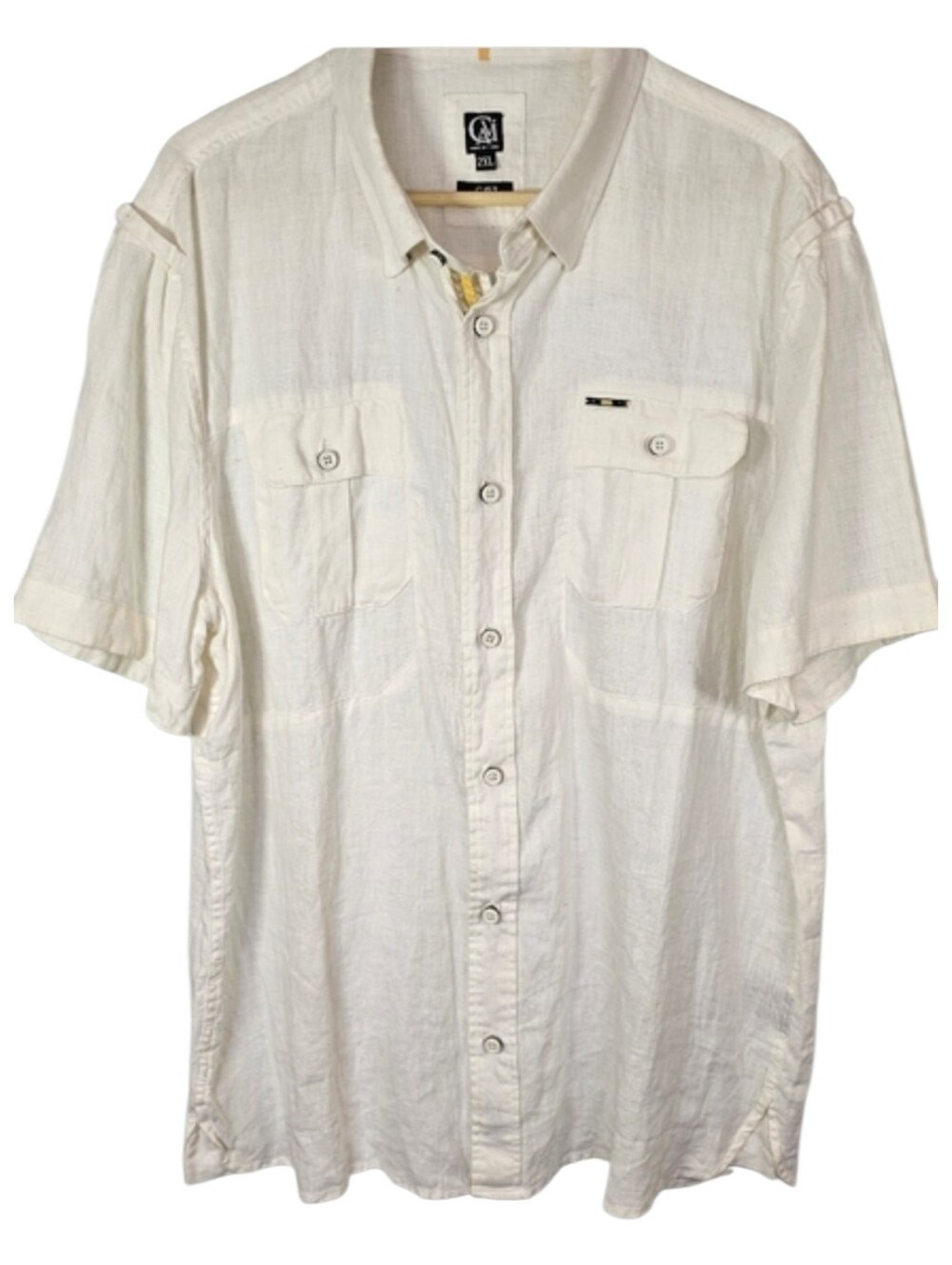 Cavi White‎ 100% Linen Short Sleeve Button Down Shirt Men's Size 2XL